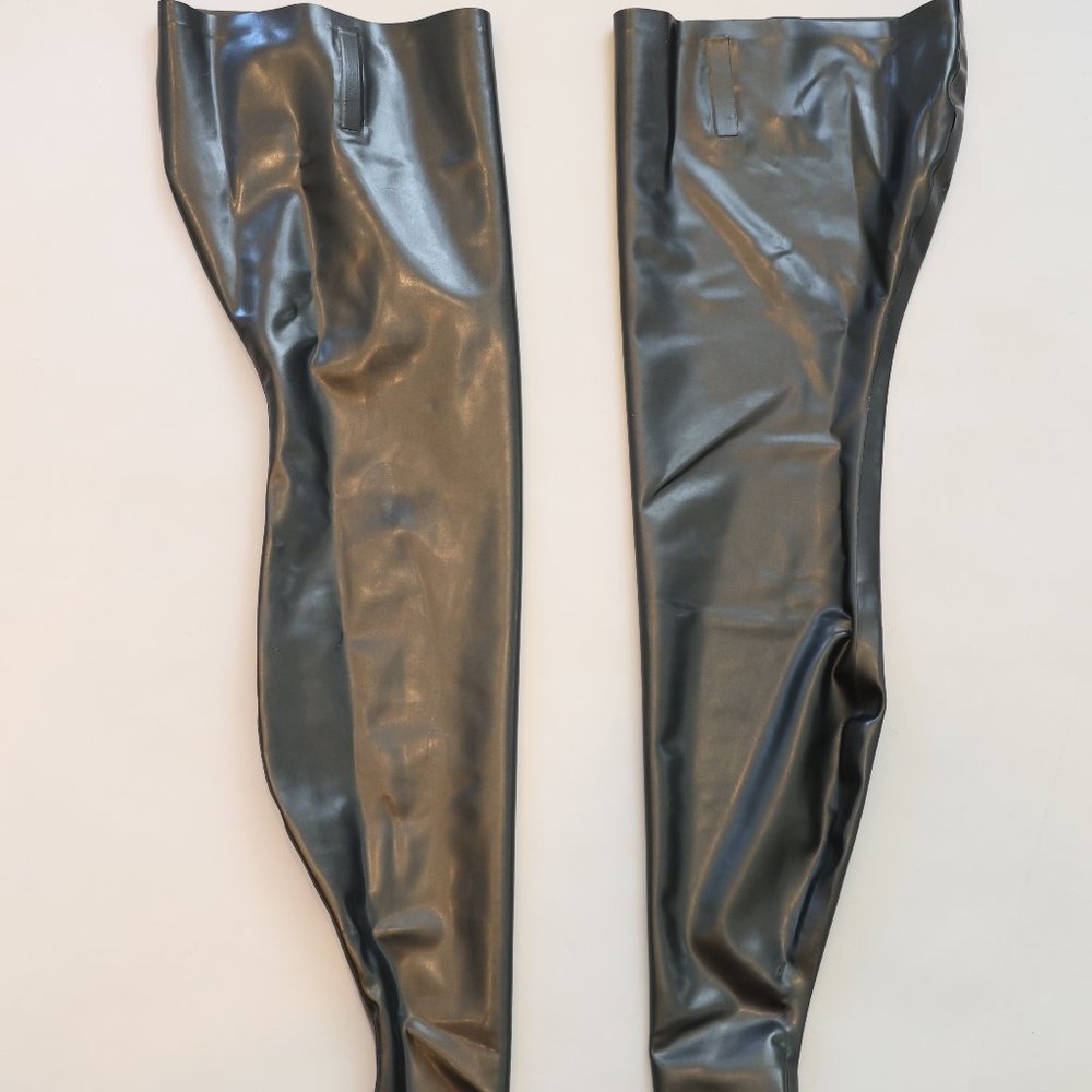 Westward Bound Latex Footless Stirrup Stockings, Small, Pearlsheen Pewter Silver